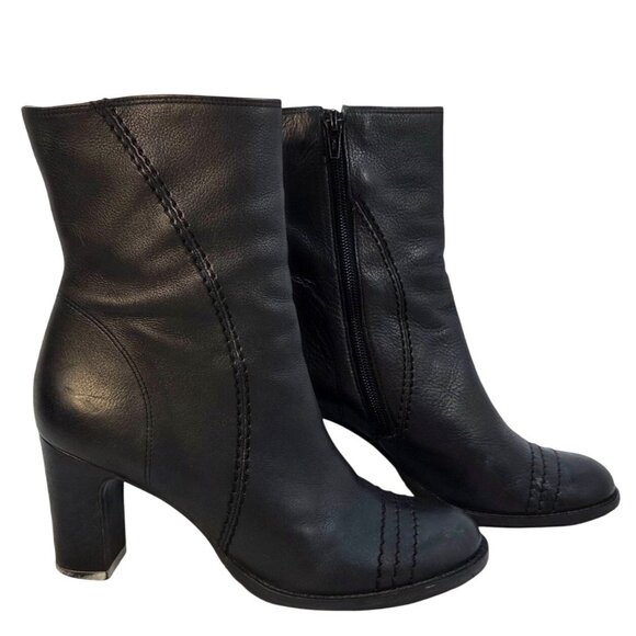 Gianni Bini Women's Black Leather Block Heel Stitched Zip Booties 9" Sz 8 - Picture 1 of 8